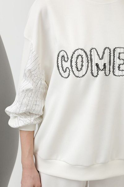Puane Women's Comely Written Sweat - 32166Swt - Ecru-Ecru