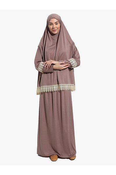 DAKKA KADİMA Lace Prayer Dress 2 Piece Jersey in Earth Color