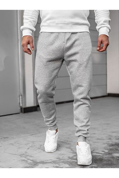 DEEPSENCE Ανδρικό παντελόνι Jogger σε γκρι Slim Fit - Skinny Leg, με στάμπα με δύο κλωστές