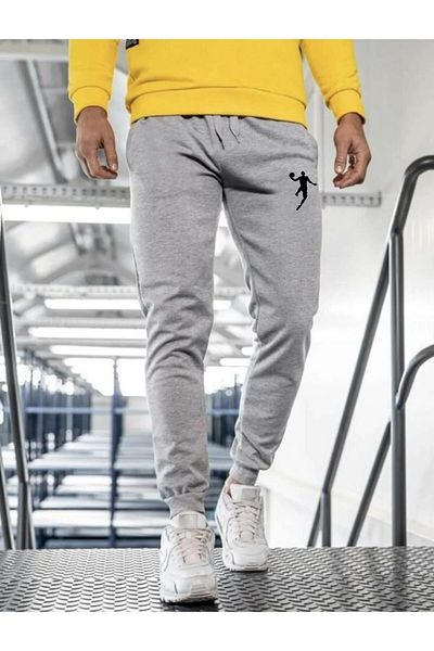 Relax family xf Γκρι βαμβακερό Jogger Sweatpants - Ανδρικό καλοκαιρινό εμπριμέ στενό πόδι