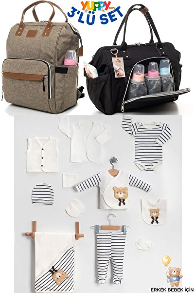 pjishop YUPPY 3'LÜ SET (FONKSİYONEL BEBEK BAKIM SIRT ve OMUZ ÇANTASI, %100 PA...