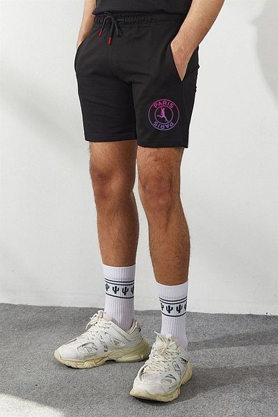 Relax family xf Men's Black Slim Fit Summer Combed Cotton Printed Shorts