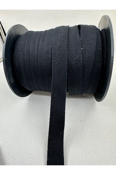 BİGÜMEX 2 cm Cotton Herringbone Ribbon-5 Meters-Black/Thick