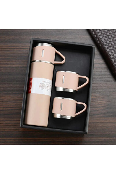 GiralStore Stainless Steel Vacuum Thermos Set with 3 Cups in Special Box Up to 12 Hours Heat Preservation Camping Picnic