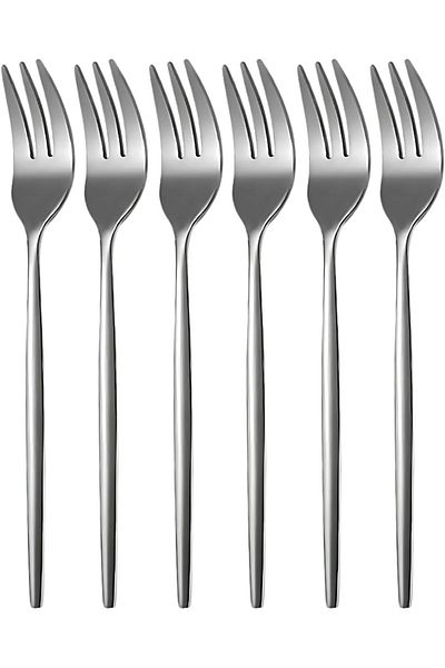 ÇAĞUR Çağur 6-Piece Dessert Fork Set - Stainless Steel Luxury Salad and Dessert Fork, Kitchen and