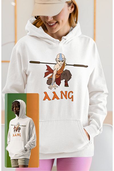 Fuddy Moda Hanorac cu glugă oversize unisex cu imprimeu Avatar Aang
