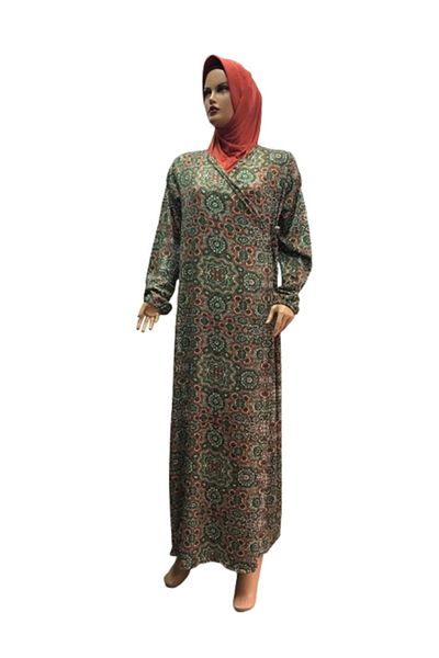 eflin Green-Orange Wrapped Lace-Up Hijab Clothing Prayer Dress