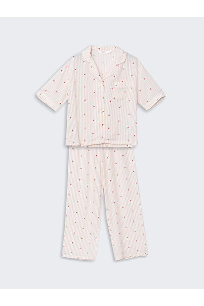 LC Waikiki LCW DREAM Pembe Gömlek Yaka Baskılı Kadın Pijama Takımı