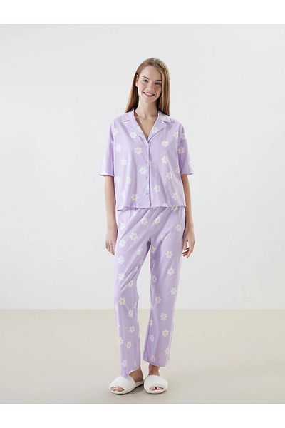 LC Waikiki Lcw Young Lilac Shirt Collar Floral Women's Pajamas Set