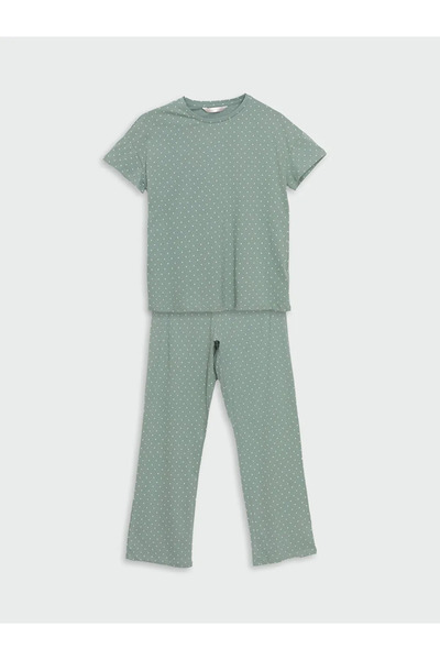 LC Waikiki Lcw Dream Green Crew Neck Polka Dot Women's Pajamas Set