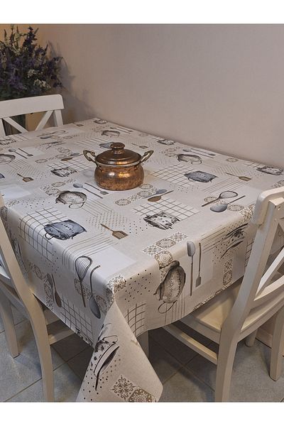 Başak Ev Tekstili Pânză uleioasă din PVC din fibră - Față de masă ștergabilă cu model (BEJ)