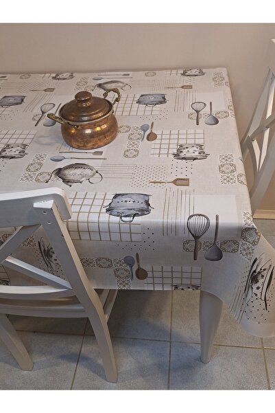 Başak Ev Tekstili Fiber Pvc Oilcloth - Patterned Erasable Tablecloth (Beige)