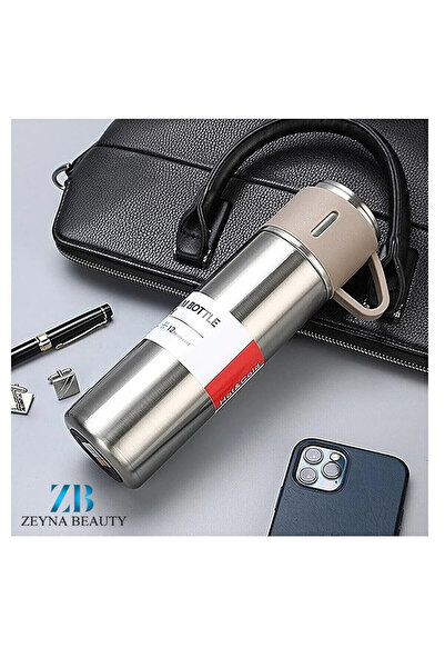 GiralStore Stainless Steel Thermos Gray Color 3-Cup Thermos Set with Bag Gift Beverage 500 ml Stainless Steel