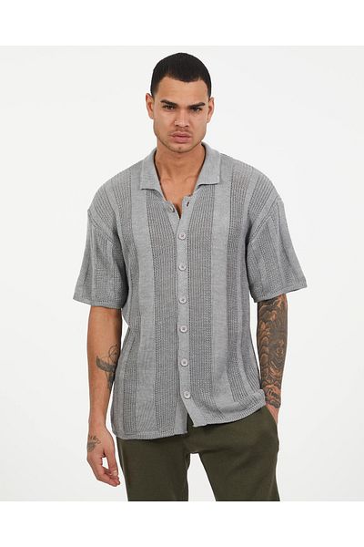 elkumoda Πλεκτό πουκάμισο Oversize - Κοντό μανίκι, αναπνεύσιμο, ανθεκτικό στον ιδρώτα, κλείσιμο με κουμπιά