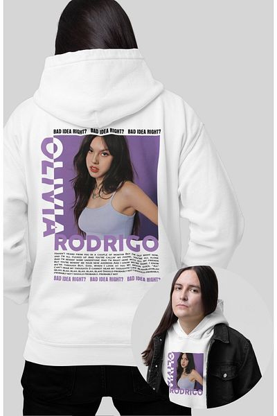 Fuddy Moda Φούτερ με κουκούλα με στάμπα με κουκούλα με στάμπα Bad Idea, Unisex Olivia Rodrgo Written Hoodie
