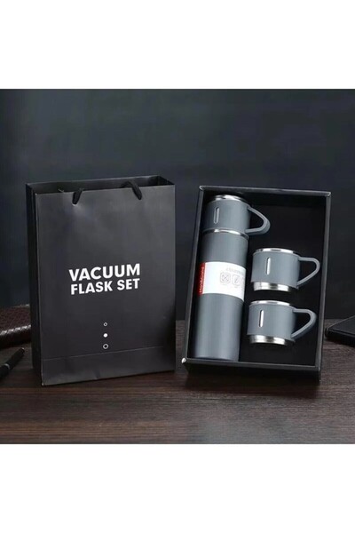 GiralStore Men's Thermos 500ml with 3 Cups A+ Quality Stainless Steel Coffee Thermos with Gift Bag