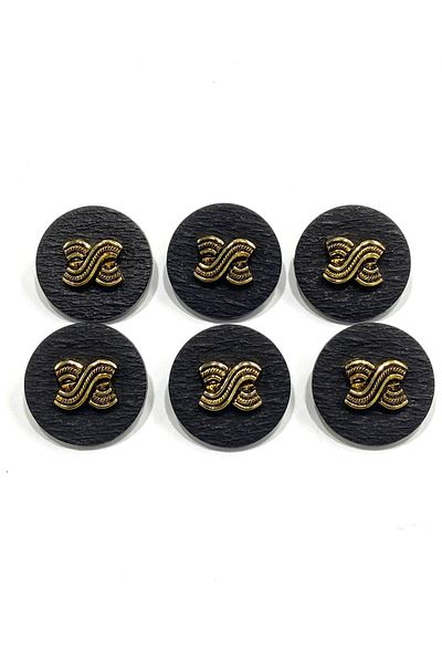 karantuhafiye Black Coat Jacket with Embossed Gold Detail - Button 2.7 cm / Code: 2620
