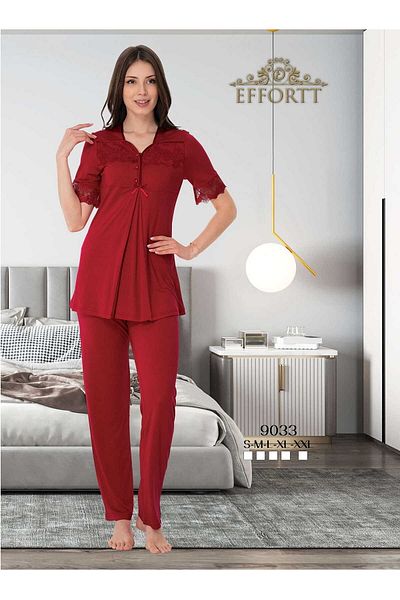 Maison Mila Effortt Maternity and Maternity Pajamas Set Claret Red