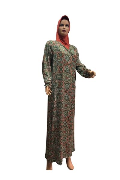 eflin Green-Orange Wrapped Lace-Up Hijab Clothing Prayer Dress