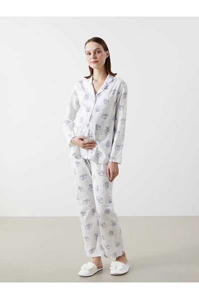 LC Waikiki Lcw Dream Ecru Shirt Collar Pattern Maternity Pajamas Set