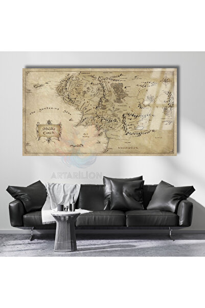 Artarilion Cam Tablo Yüzüklerin Efendisi Haritası Dijital Baskı Cam Tablo Oyu...