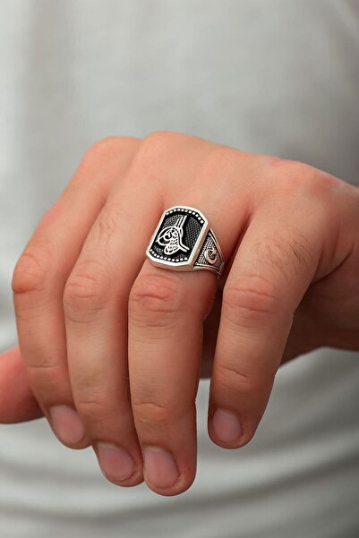 Ervanur Gümüş Kaplama Osmanlı Tuğralı Erkek Yüzük