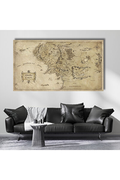 Artarilion Kanvas Tablo Yüzüklerin Efendisi Haritası Dijital Baskı Kanvas Tablo Oyuncu Odası Dizi Film Tablosu