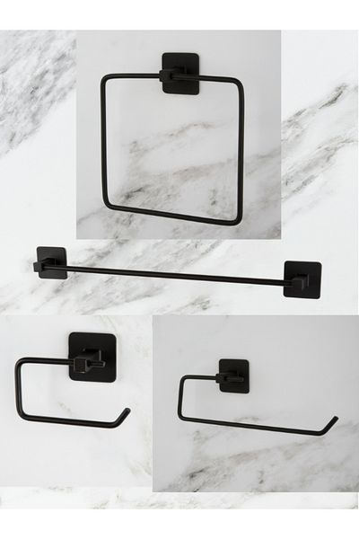 UG Home Μαύρη τετράγωνη θήκη για πετσέτες Αυτοκόλλητη μακριά θήκη για πετσέτες Εξωτερική θήκη για χαρτί υγείας Solo θήκη για χαρτί 4 τεμαχίων Σετ μπάνιου