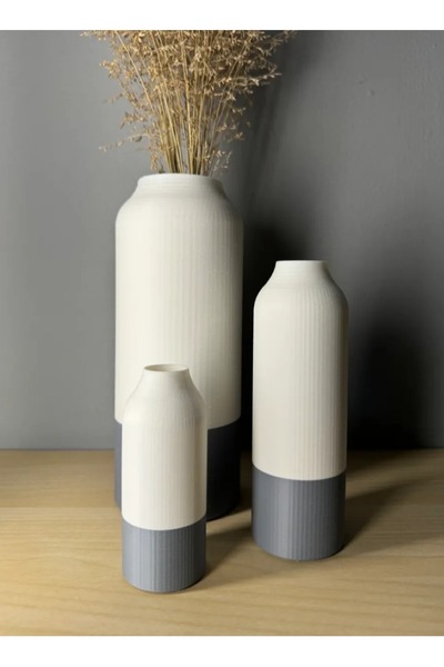 3D Brothers مزهرية حديثة ثنائية اللون مكونة من 3 قطع - ديكور منزلي أنيق وأنيق