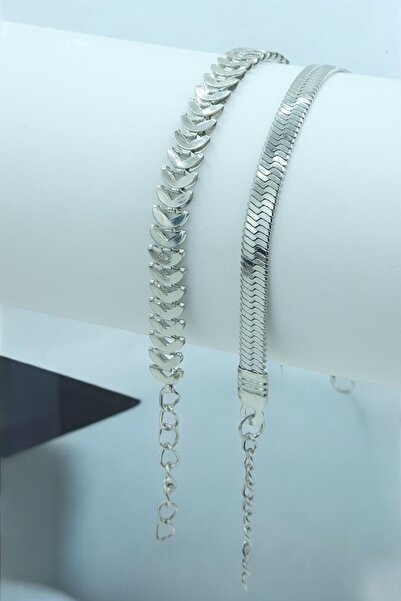 TAKIPORT مجموعة أساور نسائية فضية اللون مكونة من قطعتين مناسبة لأي معصم