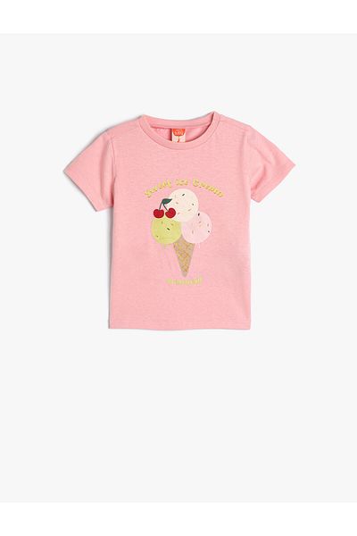 Koton Ice Cream Printed T-Shirt Short Sleeve Crew Neck Cotton