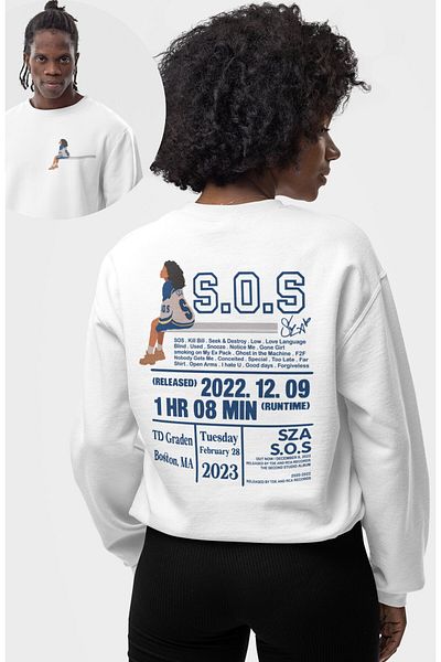Fuddy Moda Unisex S.O.S Tour - Crew Neck, Πίσω εμπριμέ φούτερ χωρίς κουκούλα