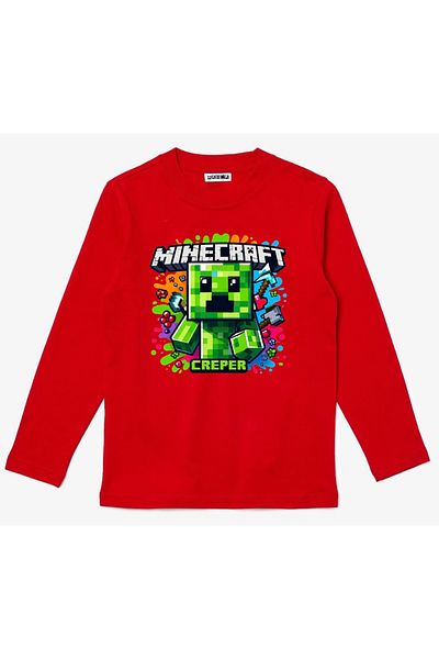 Efendioğlu Design Long-Sleeved Mine Craft Creper Character Long Sleeve Printed Children's T-Shirt