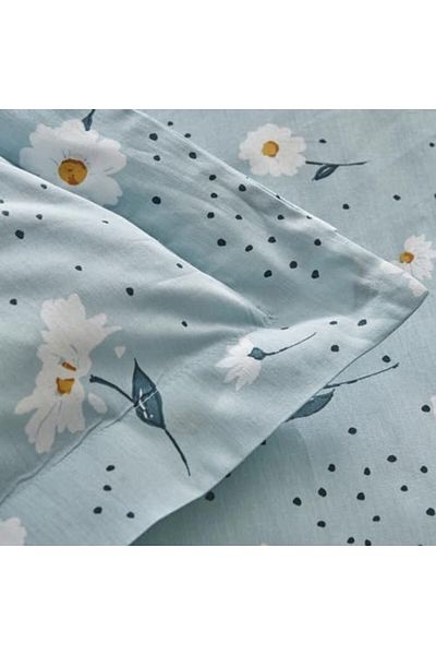 STOREMAX Muartshop Home Daisy 100% Cotton Double Duvet Cover Set Mint Blue (Pp) 871301