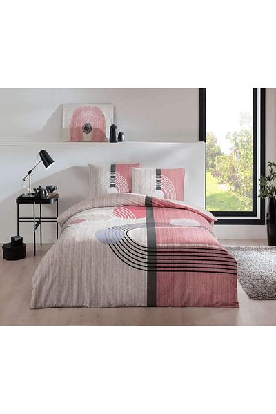 STOREMAX Ysstorex Alex Geometric Pattern 100% Cotton Bedding Set, Pink, Single (Duvet Cover: 160X220