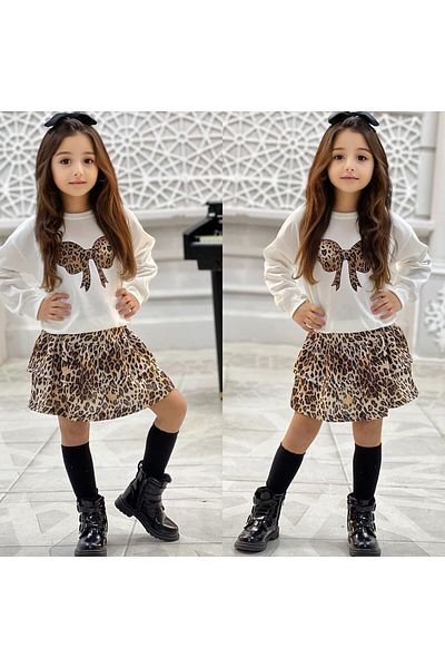 ARBİ kids Girl's Leopard Skirt Double Style Suit Buy One Size Larger
