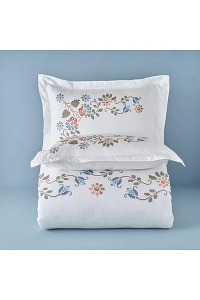 STOREMAX Vintage Floral Print White Satin Duvet Cover Set - 100% Cotton, Double