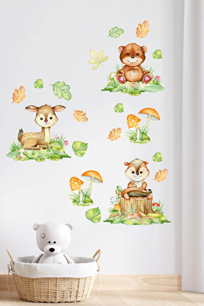 esatoys Sevimli Hayvanlar Temalı Çocuk Odası Sticker Seti