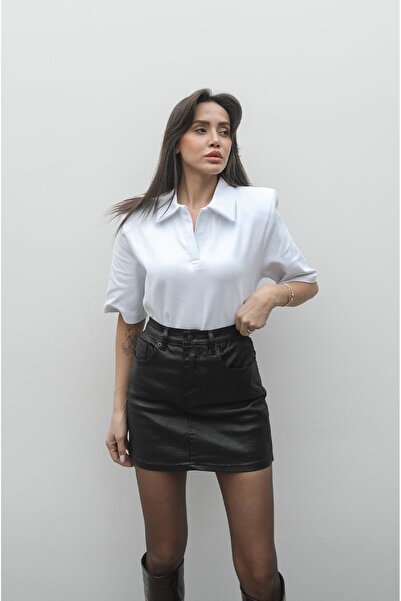 Havoş White Polo Neck Padded T-Shirt