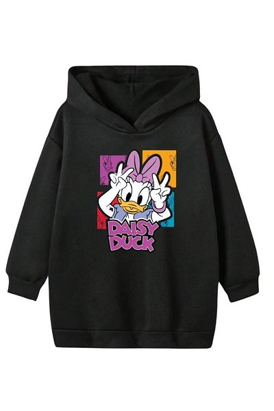 Baxia Черен унисекс суитшърт с качулка - щампа DAISY DUCK, детски суитшърт с червени очи