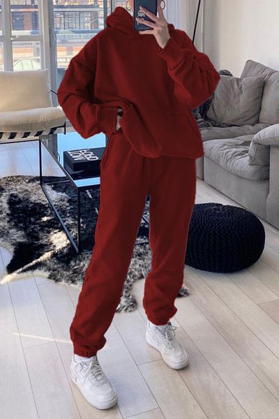 ruNadeS Women's Cotton Relaxed Cut Hooded Sweatpants Set with Elastic Legs - Sports