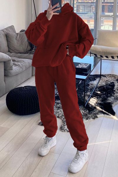 ruNadeS Women's Cotton Relaxed Cut Hooded Sweatpants Set with Elastic Legs - Sports