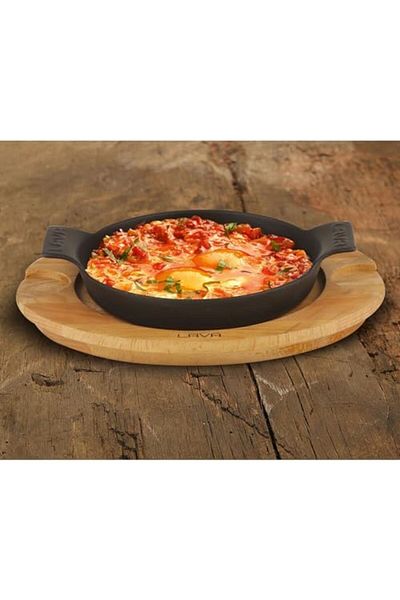 STOREMAX Svtcrt Cast Round Pan Cast Iron Solid Double Handle Beech Serving Wood. Diameter(Ø)18C