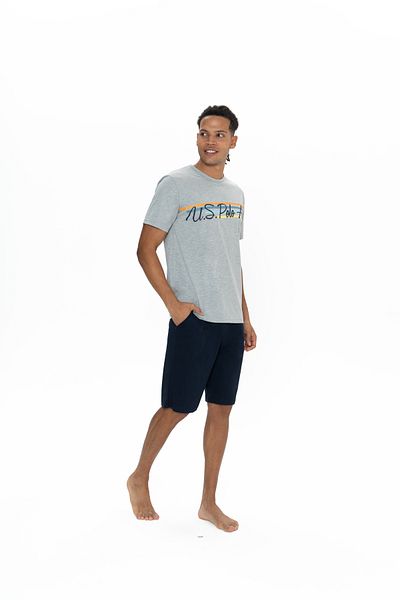 U.S. Polo Assn. Ανδρικό, Αδειοδοτημένο, USPA, (Γκρι Μελανζ), Κοντό μανίκι, Σετ σορτς