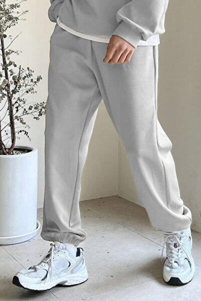 ruNadeS Πλεκτό παντελόνι Unisex σε γκρι χρώμα με 3 κλωστές - Ελαστικό πόδι