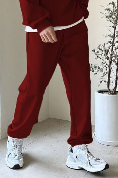 ruNadeS Unisex Claret Red Πλεκτό Φούτερ με 3 κλωστές - Ελαστικό πόδι