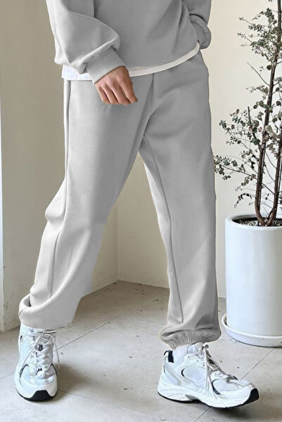 ruNadeS Πλεκτό παντελόνι Unisex σε γκρι χρώμα με 3 κλωστές - Ελαστικό πόδι