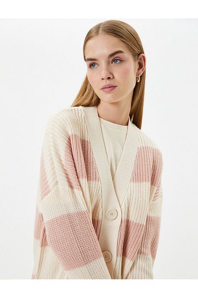 Koton Long Cardigan Comfortable Fit V-Neck Buttoned Long Sleeve