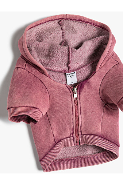 Koton Φούτερ σκύλου με κουκούλα με φερμουάρ Faded Effect Αντιβακτηριδιακό ύφασμα