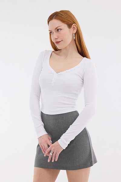 Addax Μακρυμάνικη μπλούζα με κουμπιά γιακά B13866 -İ8